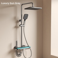 Pommeau de douche mural carré en laiton brossé avec barre coulissante, jets pluie, doux, massants et cascade, design classique