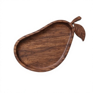 Bandeja de Madera con Forma de Fruta para Servir, de Madera de Mango Oscura, Plato Decorativo con Contorno de Pera y Asa - Product Image 1