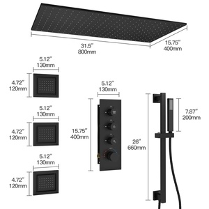 Cross-border 32*16 Inch Concealed Three-function Stainless Steel Matte Black Handheld Lifting Rod <b>Spray</b> Shower <b>Set</b> BXW-006 Conce - Product Image 3