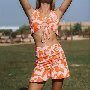 OEM Design Hawaiian Print Drawstring Sleeveless Luxury <b>Dress</b> High Quality <b>Linen</b> Mixed Cotton Two Piece <b>Dress</b> - Product Image 3