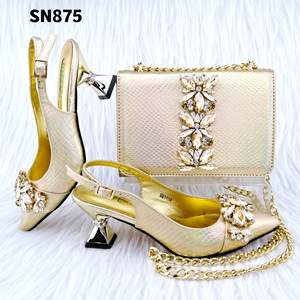 Bán Buôn 2023 Giày Và Túi Đặt Thấp Gót Hoàng Gia Màu Xanh Da Châu Phi Phù Hợp Với PU Pha Lê Túi Xách Đá pointy Giày Cho Đám Cưới - Product Image 4