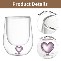 Tasse en verre à double paroi résistante à la chaleur, style Ins, avec décoration en forme de cœur, tasse à lait au thé à la maison, cadeau personnalisable