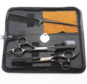 Conjunto de tesoura de cortar cabelo, 2 peças, para cabeleireiros, barbearia, suprimentos para barbeiro, conjunto de tesouras profissionais de titânio