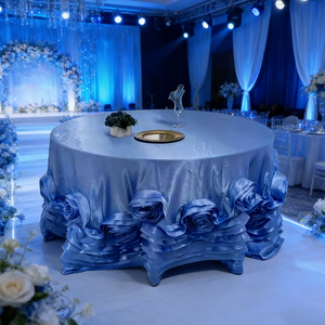 120" <strong>Large</strong> Rosette Round Satin Tablecloth Hand Embroidery Flowers Design <strong>Table</strong> <strong>Cloth</strong> - Product Image 5