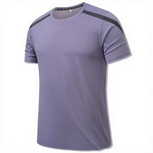 T-shirt décontracté à manches courtes pour homme, violet, séchage rapide, sportif, en polyester teint uni, idéal pour l'été - Product Image 1