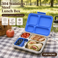 Boîte à lunch bento en acier inoxydable, 4 compartiments, 1240 ml, résistante au congélateur, étanche, sans BPA, pour enfants et adultes