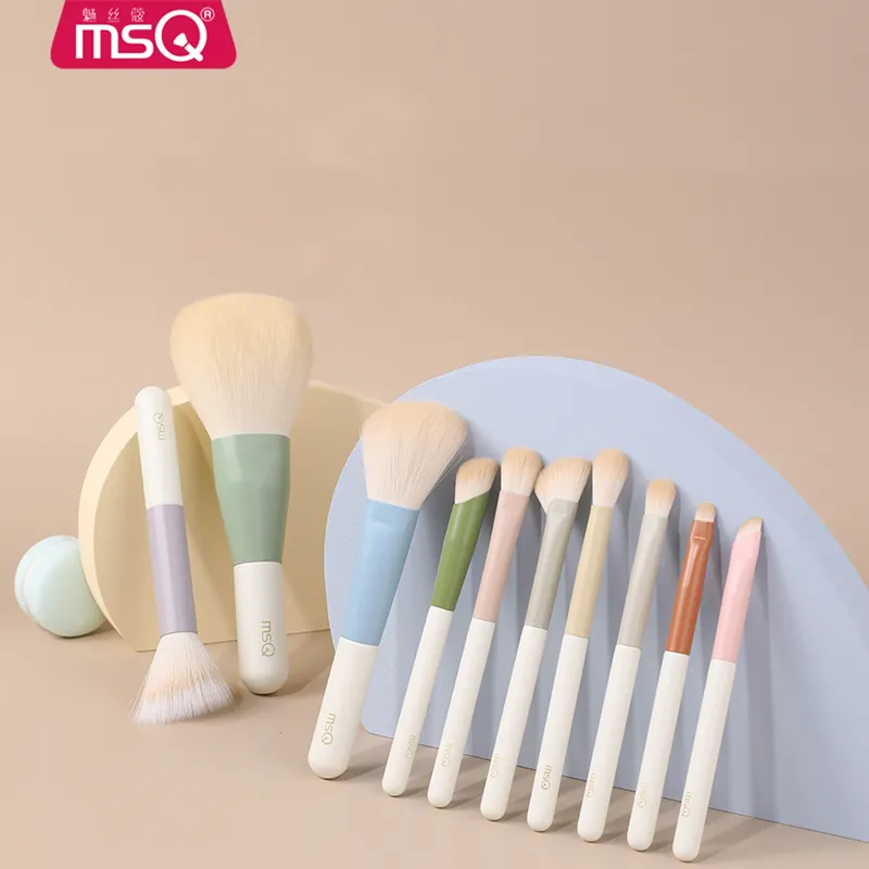 MSQ set kuas makeup mini Morandi, 10 buah tas portabel brochas maquillaje set kuas rias kecil lucu