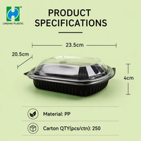 Groothandel voedselveilige PP zwarte takeaway container met transparant deksel voor Arabische Mandi gegrilde kip mezze plateau voedselbox