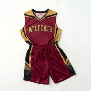 Conjunto de Camiseta de Baloncesto Wildcats para Hombre, Color Granate y Dorado, Sublimado, de Secado Rápido, Corte Atlético, Sin Mangas, Cuello en V, Pantalones Cortos con Cordón Ajustable - Product Image 1