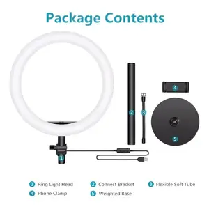 Anneau lumineux tricolore 3200K à 5600K avec contrôle intégré pour vlog personnel et diffusion en direct, alimenté par USB, corps en plastique, W - Product Image 1