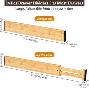 Divisores de Cajones Ajustables de Bambú, Organizadores Multiusos para Cajones del Hogar, Material Ecológico, Fácil de Ajustar para las Necesidades de Almacenamiento - Product Image 3