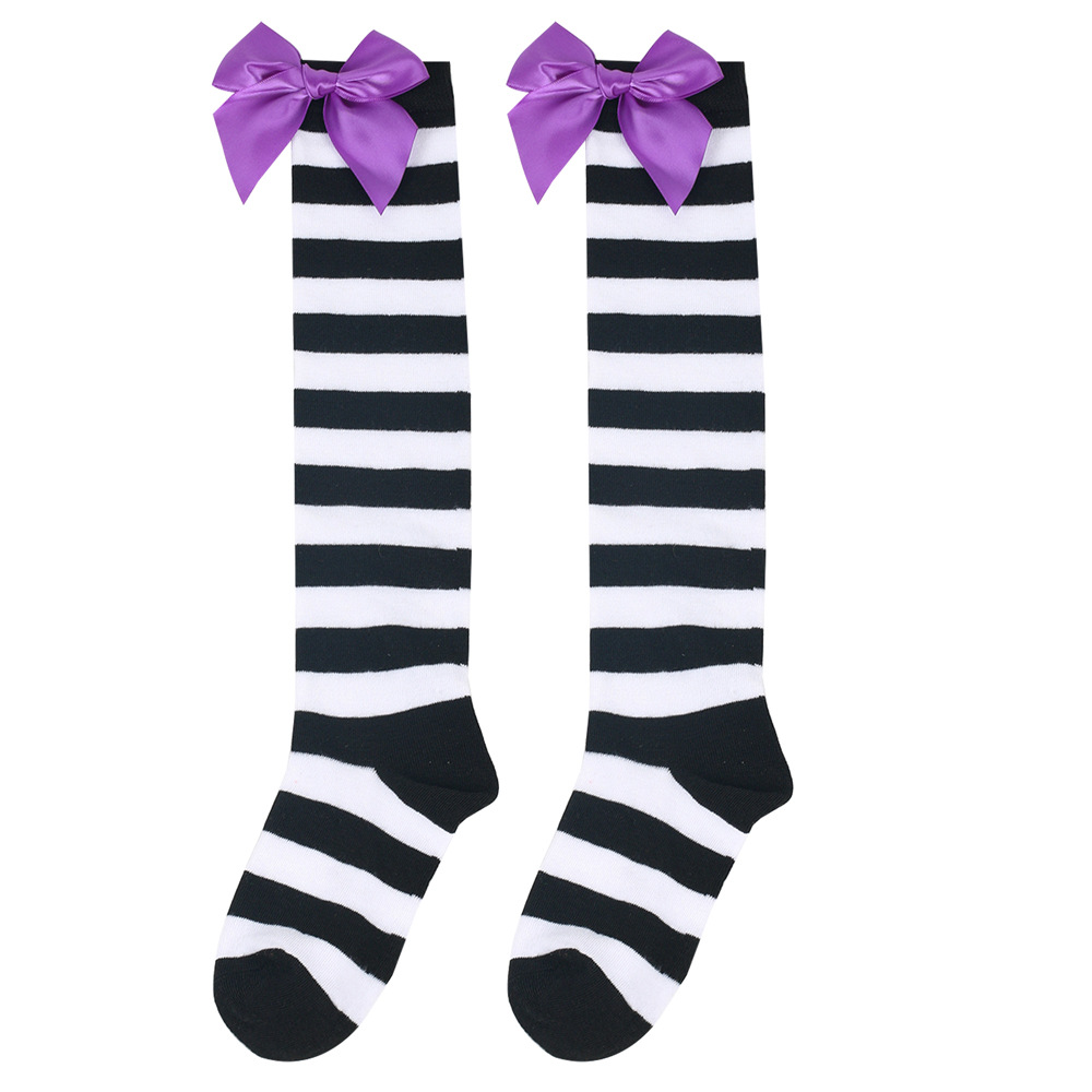 79#black and white wide stripe/purple knot
