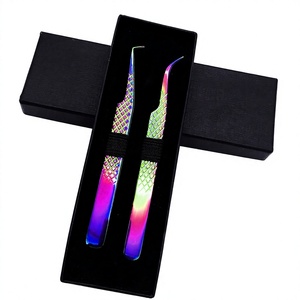 Pince à épiler pour extensions de cils Rainbow, pointe en fibre, courbée à 90 degrés, personnalisée, avec boîte de rangement - Product Image 4