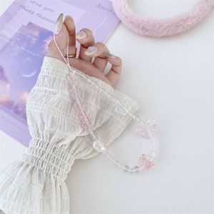 สายคล้องโทรศัพท์มือถือแบบใหม่ สีชมพูสดใส ประดับมุก สายคล้องมือถือถักมือ ใช้ได้กับโทรศัพท์มือถือทุกรุ่น พกพาสะดวก - Product Image 5