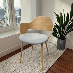 <span class=keywords><strong>Fauteuil</strong></span> en bois de chêne contreplaqué de style européen moderne avec pieds en métal et assise rembourrée en <span class=keywords><strong>tissu</strong></span> pour salle à manger, bureau à domicile, meubles - Product Image 2