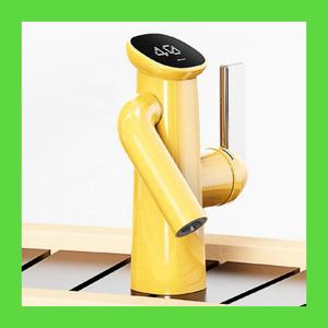 Robinet de lavabo de salle de bain numérique à eau chaude et froide, design moderne finition rouge chinois, avec bras robotisé - Product Image 3