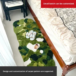Alfombra de Material Flocado Verde Musgo Irregular para Sala de Estar, Alfombra para Mesa de Centro, Alfombra de Dormitorio, Alfombra de Felpa Gruesa para el Lado de la Cama - Product Image 4