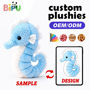 Produttore di Giocattoli in Peluche, Cavalluccio Marino Blu Personalizzato OEM con Logo Ricamato, Imbottito in Morbidissimo Cotone PP, Animali Marini in Peluche - Product Image 1