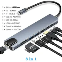 Station d'accueil USB Type-C Hub 4K 30Hz Adaptateur Ethernet RJ45 100Mbps Extenseur VGA Casque PD 100W 10 ports En stock