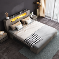 2020 Neuestes Nordisches Doppelbett 1,8m Modernes Minimalistisches Tatami Hochbett mit Stauraum und Beleuchtung