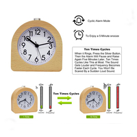 EMAF Reloj Despertador Analógico de Cuarzo de Madera para Dormitorio, Mecanismo de Resorte de Manos, Despertador de Mesa, Reloj de Escritorio Silencioso con Retroiluminación para Niños