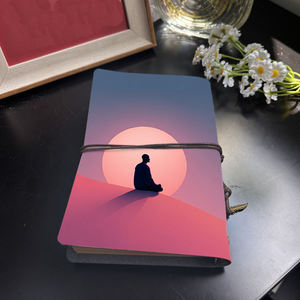 Cahier Vintage A6 fait main 80 feuilles remplaçables Souvenir Premium pour les rassemblements de clients VIP avec Man Sunset Hill <span class=keywords><strong>Meditatio</strong></span> - Product Image 3