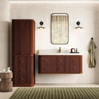 Meuble de salle de bain moderne sur pied personnalisé avec grand rangement, comptoir en marbre cannelé, miroir intelligent – Solution complète pour salle de bain