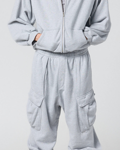 Cut And Sew 100% Cotton Fleece Sweatpants Heavyweight Oversized Streetwear Double Angle Pockets Oem Cargo <b>Joggers</b> Wholesale - Product Image 2