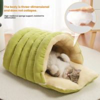 Lit pour chat et chien Villa, Niche pour chat, Sac de couchage fermé, Chaud et épais pour l'hiver, Sécurité renforcée, Peluche, Coton PP, Antidérapant, Pour petits et moyens animaux
