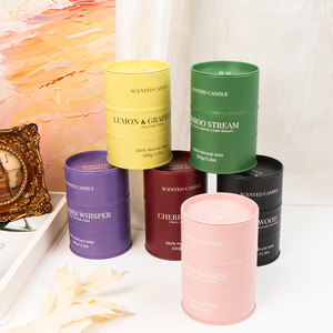 Bougies parfumées cylindriques en pot métallique jaune, rose, vert, bleu, en cire de paraffine, décoration moderne pour la maison, bougie artistique, parfum floral et végétal - Product Image 2