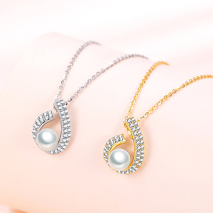 Collier pendentif en argent sterling S925 avec perle d'eau douce naturelle blanche, plaqué rhodium/or/or rose, pour femmes, vente en gros - Product Image 3