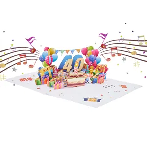 Tarjeta de cumpleaños iluminada con Led, impresión personalizada con temática de edad, tarjeta de felicitación de 40 años, tarjeta Pop-Up 3D de feliz cumpleaños