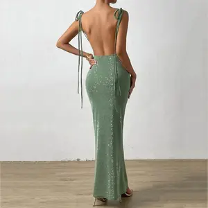Wholesale Custom Women Spaghetti Strap Knot Shoulder Backless Mermaid Hem Formal Dress