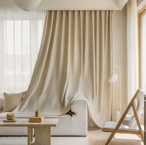 <span class=keywords><strong>Cortinas</strong></span> Opacas Personalizadas, <span class=keywords><strong>Cortinas</strong></span> <span class=keywords><strong>de</strong></span> Tela Beige Suave Tipo Seda para <span class=keywords><strong>Sala</strong></span> <span class=keywords><strong>de</strong></span> Estar y Dormitorio - Product Image 1