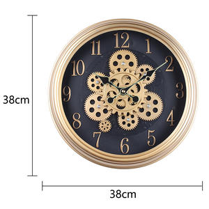 38CM creativo dinamico ingranaggio orologio da salotto nordico retrò decorazione moderna americana grano di legno orologio all'ingrosso - Product Image 6