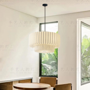 Lustre en tissu de style japonais, lumière LED ronde blanche, pour restaurant, salon, chambre à coucher, salon de thé, maison d'hôtes Zen - Product Image 3