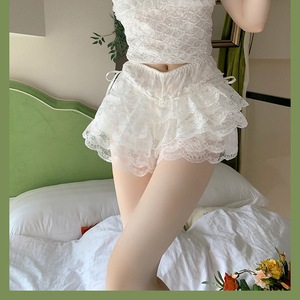 Lace Trim Layered Ruffle Bloomers <strong>Shorts</strong> Lolita Style Mid Waist Bow Knot Decor <strong>Frilly</strong> Panties Women Solid Color <strong>Shorts</strong> - Product Image 6