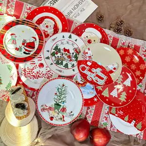 2024 New product Christmas dinnerware porcelain plate 8 inch tableware ceramic dinner plates dishes in stock Christmas ornament