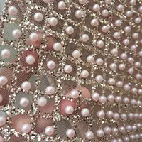Gelin lüks payetli Dubai Net düğün elbisesi inciler payet fransız pembe örgü ağır tül boncuklu dantel kumaş toptan fiyat