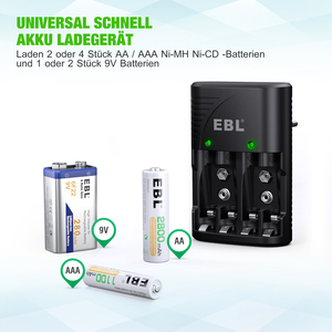 EBL Rechargeable AA Aaa Battery Charger for AA 9V Ni-MH Ni-CD Rechargeable Batteries - Product Image 4