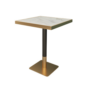 Cafetería comercial restaurante lujo piedra sinterizada mármol superior laminado Acero inoxidable pata dorada mesa de comedor rectangular