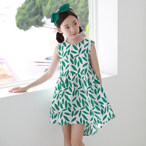 Nouveaux produits : Robe d'été moulante sans manches pour enfants, modèle magnifique, vert et blanc, en coton, pour filles, import direct de Chine. - Product Image 4