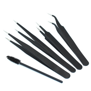 Stainless Steel Eyelash Tweezers Set 5Pcs Precision Curved Straight Tips With Brush For <b>Lash</b> Extension - Product Image 5