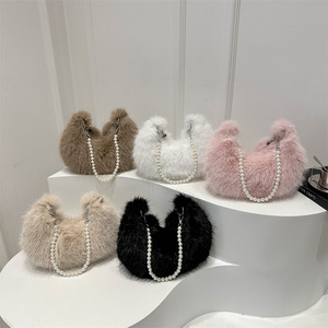 Winter Luxury Plush <b>Handbag</b> for Women New Fashion Zipper Closure <b>Chain</b> Underarm Crossbody Bag - Product Image 3