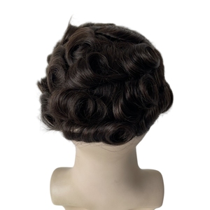 Sostituzione di <span class=keywords><strong>Capelli</strong></span> Umani Vergini Indiani # Toupet in PU Marrone Scuro e Nero 8x10 Pollici, Unità Ondulata 32mm per Uomini Bianchi - Product Image 6