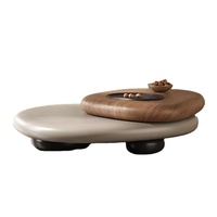 Table basse moderne design rotative avec miroir |   Base en bois durable, forme irrégulière, luxe rétro pour le salon