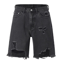 Shorts en jean déchirés amples pour hommes, style streetwear décontracté, coupe droite vintage, shorts en jean de créateur pour hommes