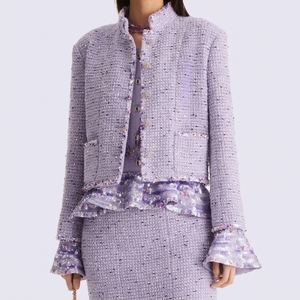 Conjunto de Dos Piezas Elegante de Chaqueta Corta y Minifalda de Tweed con Lentejuelas Lavanda para Mujer Profesional, Colección Boutique 2026 - Product Image 1