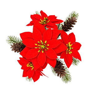 Flor de Poinsettia Artificial de una Sola Rama, Plástico Rojo con Piñas y Ramas para Decoraciones de Escritorio - Product Image 2