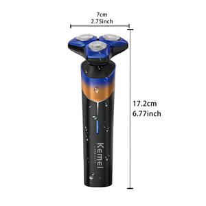 Rasoir électrique Kemei KM-T413 pour hommes, tondeuse à barbe rotative, étanche, rechargeable, bleu, noir, blanc, or - Product Image 3